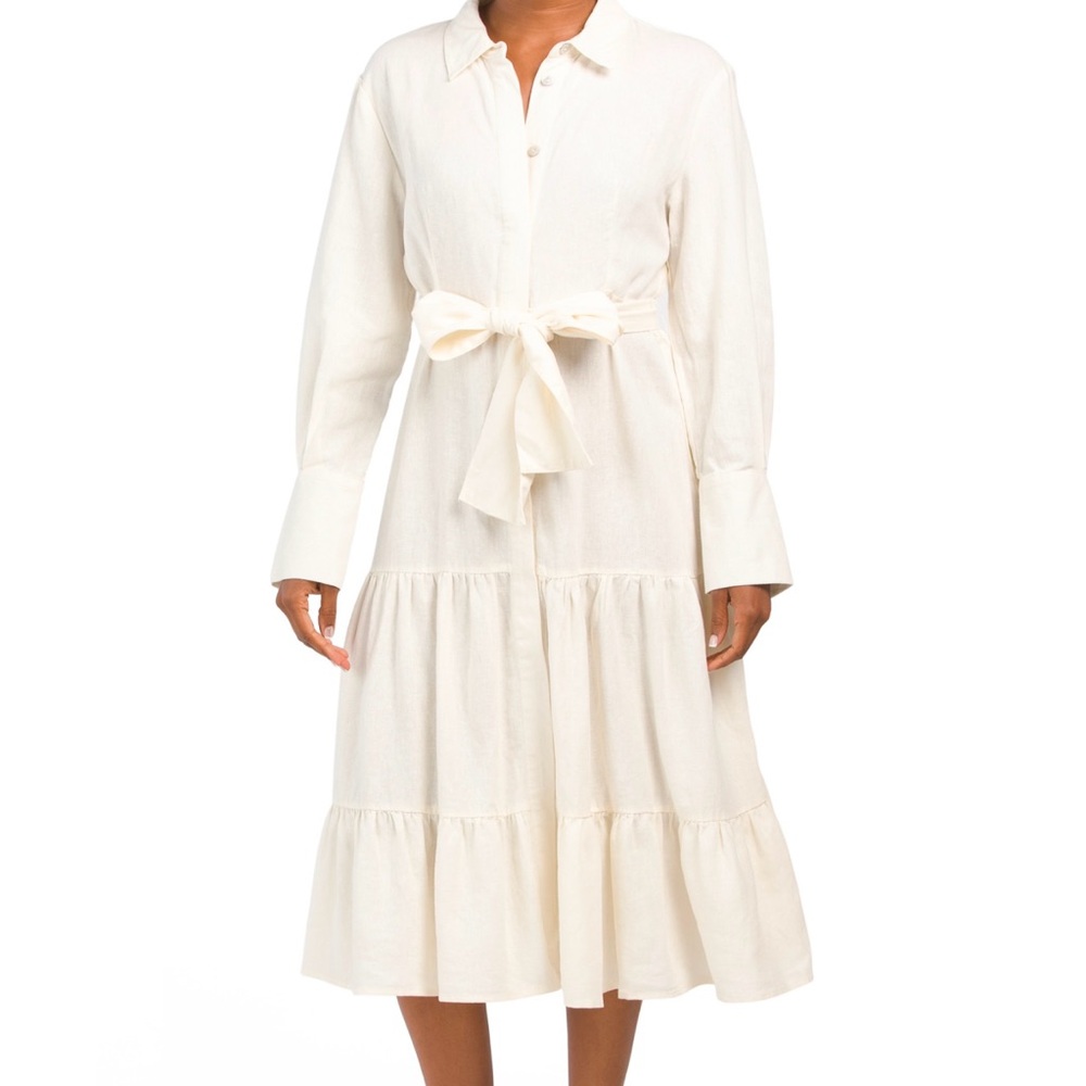 Tahari White Linen Shirt Dress